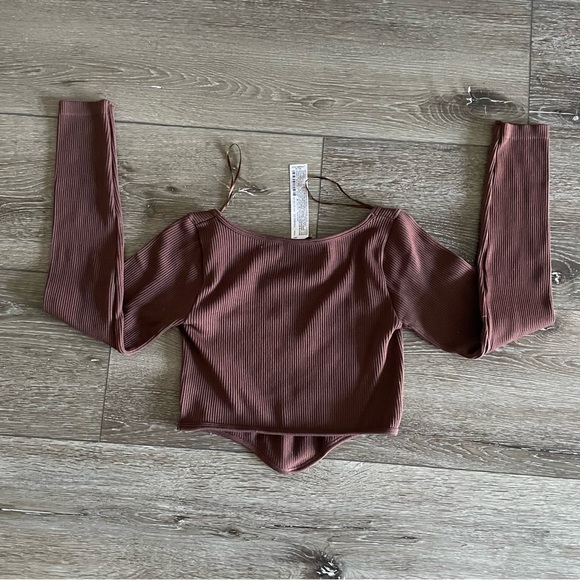 Zara Seamless Corset Top long sleeve and asymmetric hem Brown Size XS-S - Picture 3 of 5